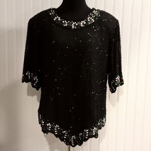 80's Laurence Kazar Beaded Silk Xmas Top